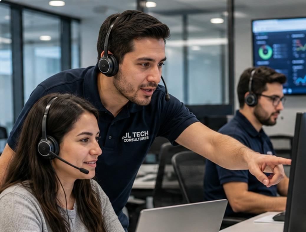 Equipo de help desk de JLTECH atendiendo solicitudes